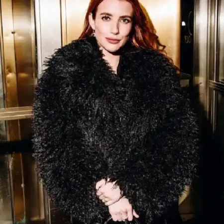 Emma-Roberts-Extremely-Black-Fur-Coat