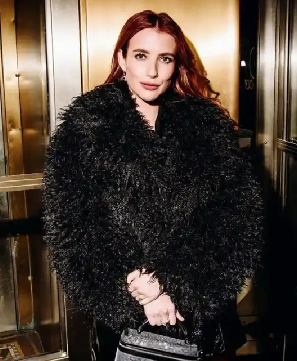 Emma-Roberts-Extremely-Black-Fur-Coat