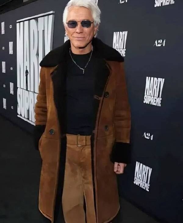 Get LA Premiere Of Marty Supreme Baz Luhrmann Leather Shearling Coat