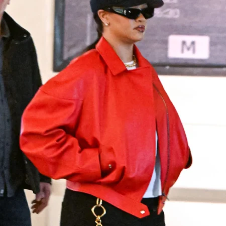 Get Rihanna Oversized Red Leather Jacket