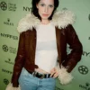 Julia-Fox-NYFF63-Fur-Brown-Leather-Jacket