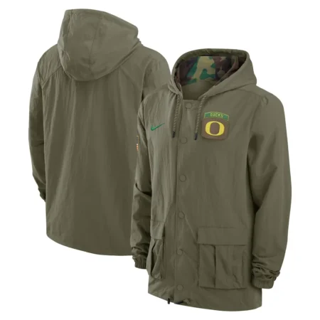 Men's Nike Olive Oregon Ducks 2024 Military Appreciation Full-Snap Hoodie Military Jacket