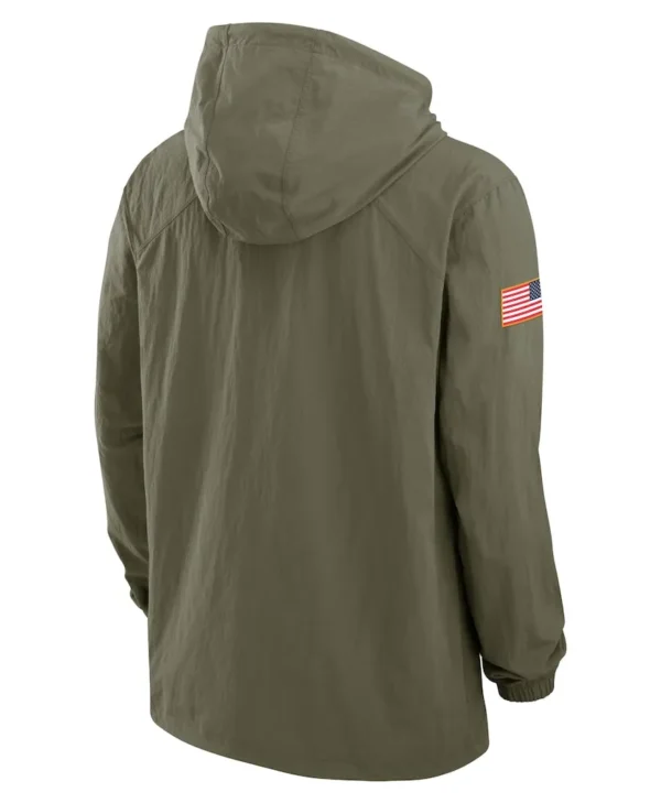 Men's Nike Olive Oregon Ducks 2024 Military Appreciation Full-Snap Hoodie Military Jacket back