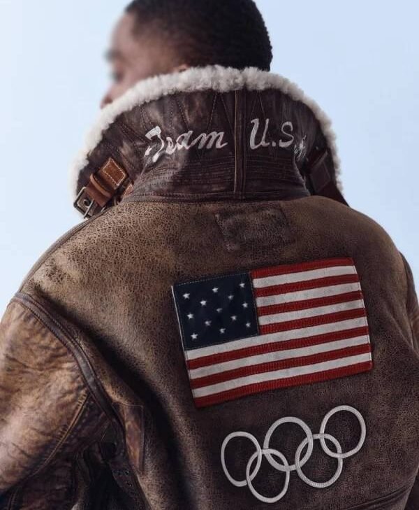 Men’s Team USA Winter Olympics 2026 Brown Leather Flight Jacket