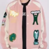 Momo Ayase Dandadan Pink Wool Varsity Jacket