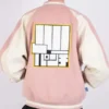 Momo Ayase Dandadan Pink Wool Varsity Jacket For Sale