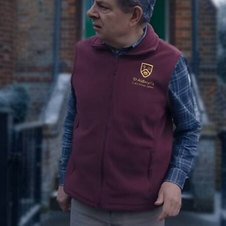 Movie-Man-Vs-Baby-2025-Rowan-Atkinson-Full-Zip-Vest-in-Maroon