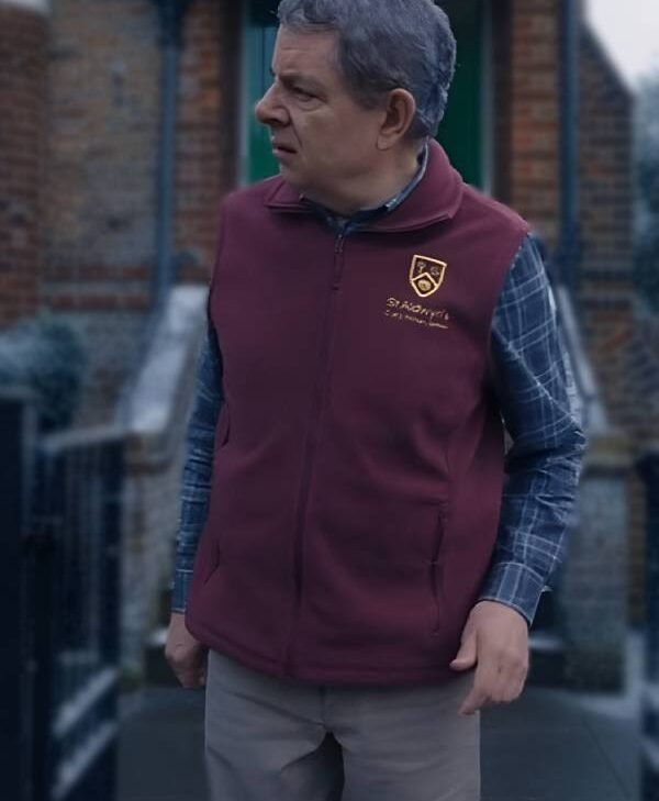 Movie-Man-Vs-Baby-2025-Rowan-Atkinson-Full-Zip-Vest-in-Maroon