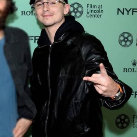 NYFF Premiere Marty Supreme Timothee Chalamet Leather Jacket For Sale