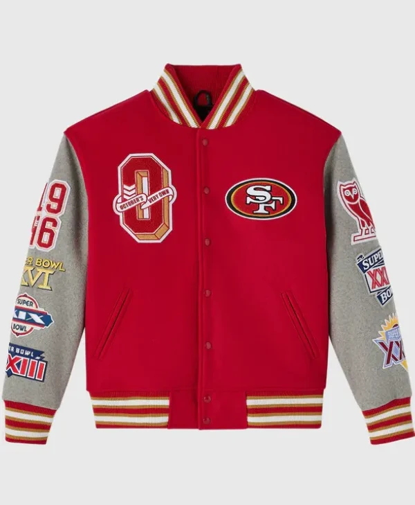OVO-2025-San-Francisco-49ers-Varsity-Jacket-Red