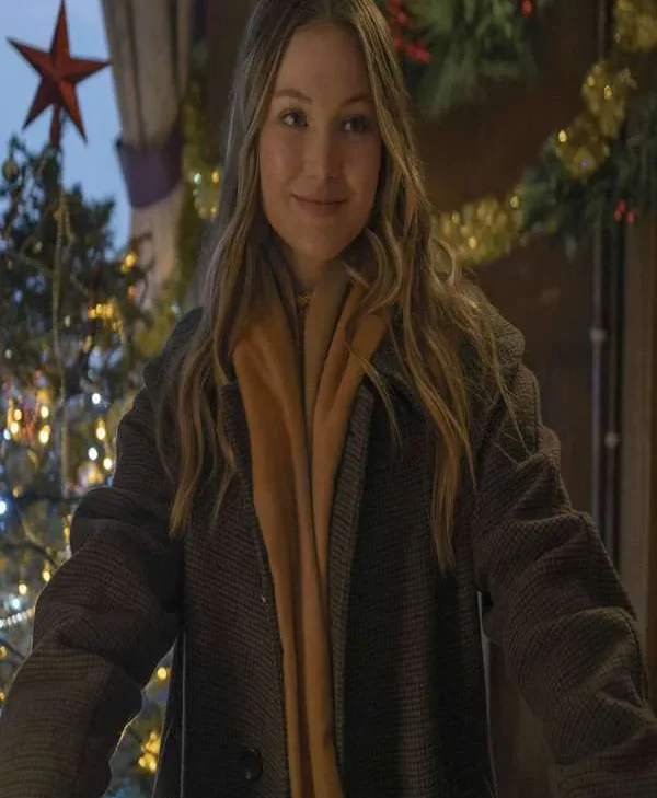 Olivia-Holt-Jingle-Bell-Heist-Brown-Wool-Coat