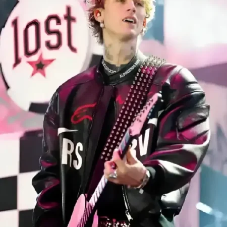 Rapper-MGK-F1-Grand-Prix-of-Las-Vegas-Black-Leather-Jacket