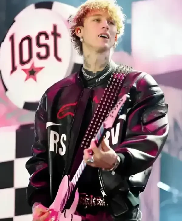 Rapper-MGK-F1-Grand-Prix-of-Las-Vegas-Black-Leather-Jacket