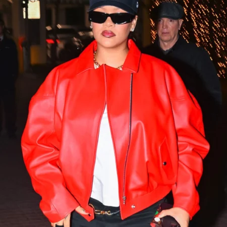 Rihanna Oversized Red Leather Jacket