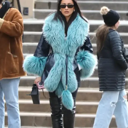 Shay-Mitchell-Black-Leather-Coat