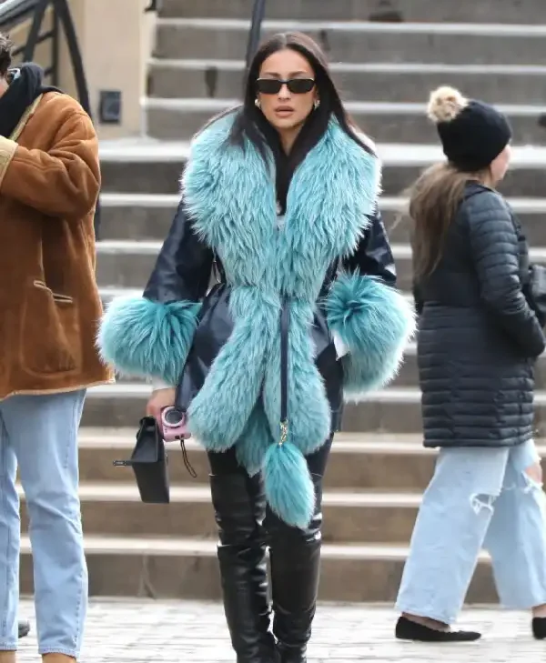 Shay-Mitchell-Black-Leather-Coat