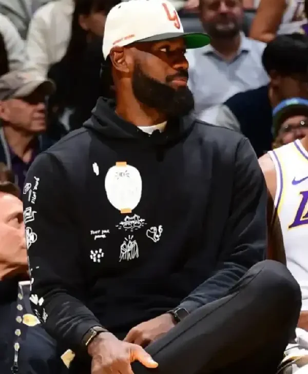 Shop-LeBron-James-Pelicans-vs-Lakers-Sketch-Art-Print-with-Sleeve-Illustrations-Black-Pullover-Hoodie-Sale
