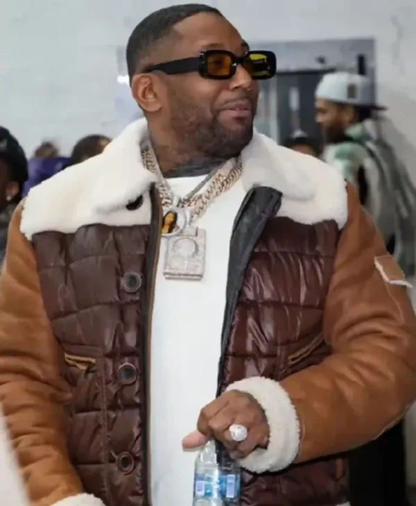 Shop-Rapper-Maino-Lets-Rap-About-It-Podcast-Brown-Quilted-Shearling-Leather-Jacket-Sale-1229x1536