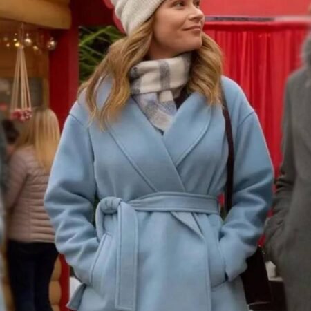 Single on the 25th 2025 Lyndsy Fonseca Blue Wool Wrap Coat