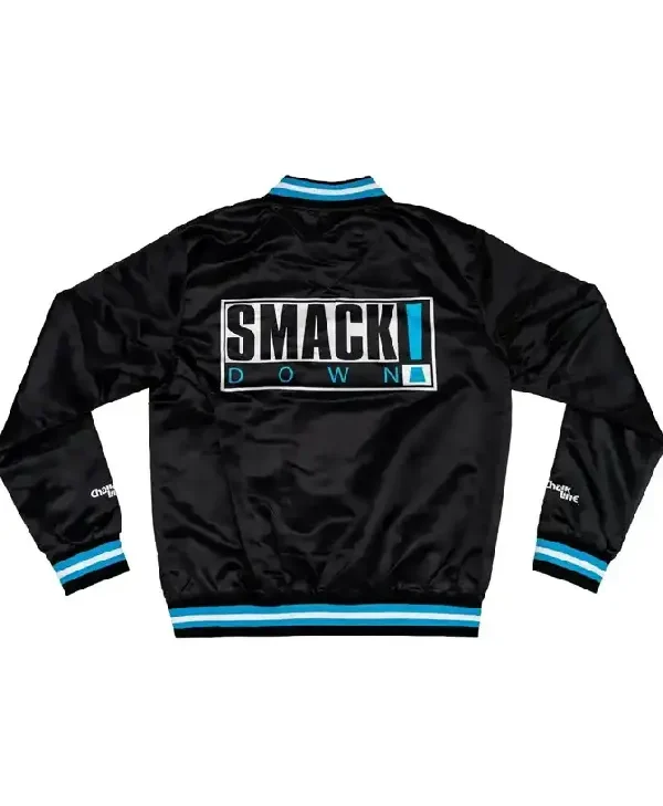 Smackdown-Logo-Black-Satin-Starter-Jacket-for-Men-and-Women
