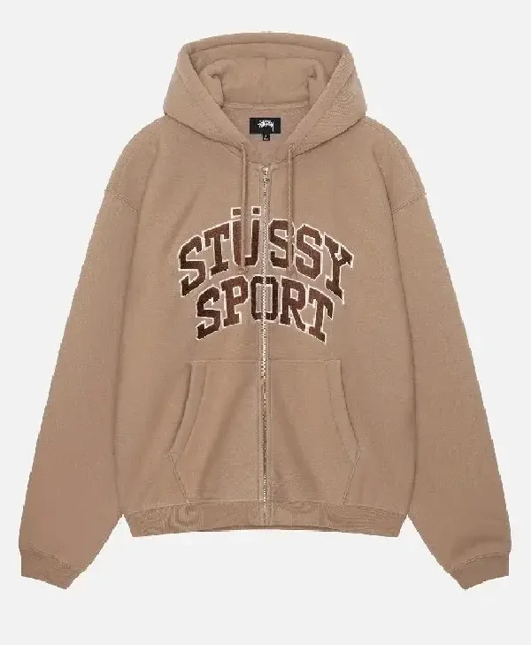 Stussy-Sport-Zip-Up-Unisex-Hoodie-For-Sale-Brown
