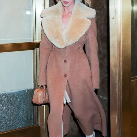 Sydney-Sweeney-Brown-Shearling-Wool-Coat