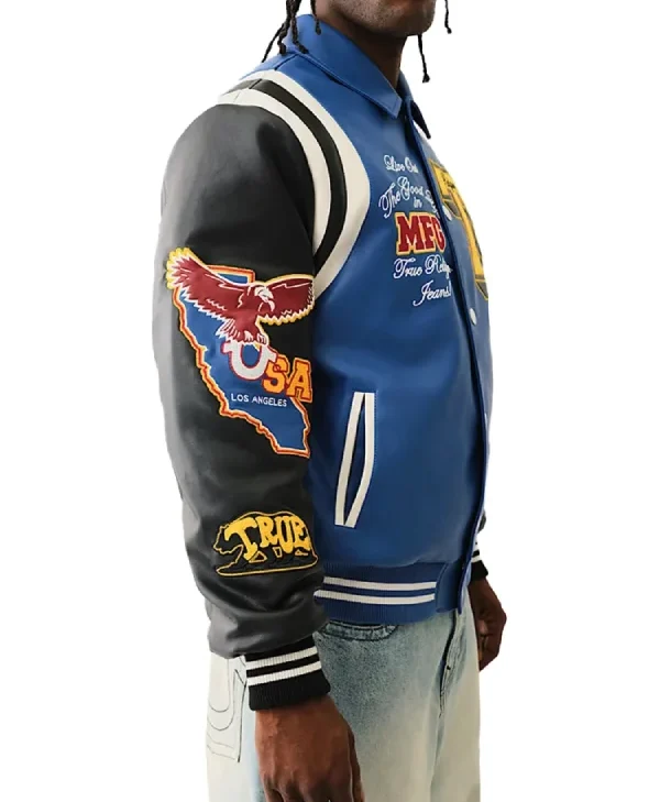 The-Rolling-Loud-Derrick-Milano-Blue-Black-Leather-Jacket side pose