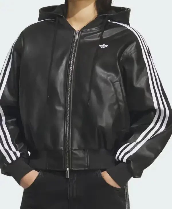 Adidas Originals Black Pleather Hooded Jacket
