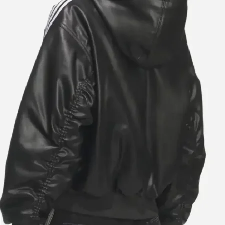 Adidas Originals Black Pleather Hooded Jacket For Sale