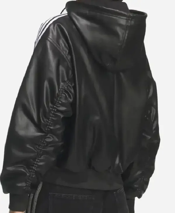Adidas Originals Black Pleather Hooded Jacket For Sale