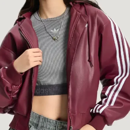 Adidas Originals Red Pleather Hooded Jacket