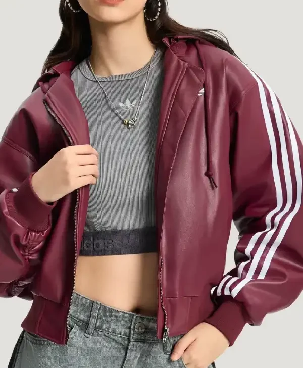 Adidas Originals Red Pleather Hooded Jacket