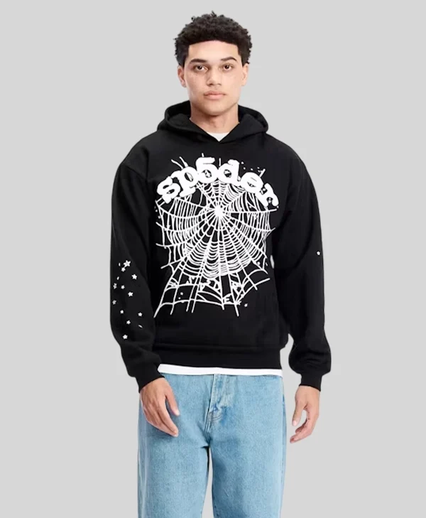 Black and White Sp5der Hoodie front