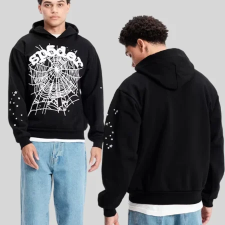 Black and White Sp5der Hoodie model