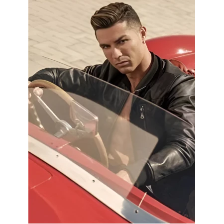 Buy Cristiano Ronaldo Black Leather Bomber Jacket