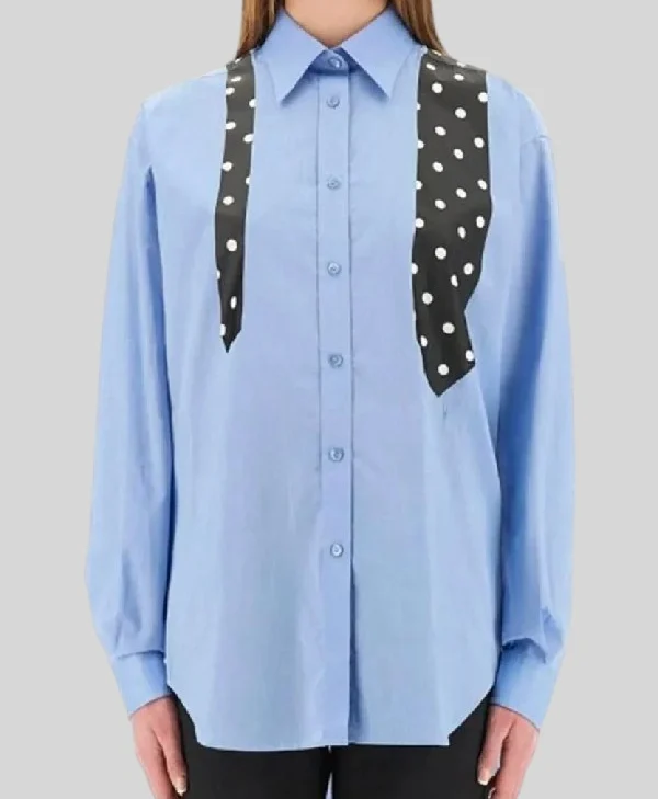 Buy Emily In Paris S05 Lily Collins Blue Shirt With Polka Dot Tie