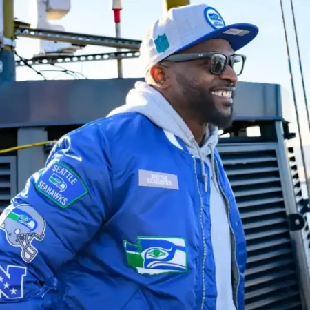 Cliff Avril Seahawks jacket side pose