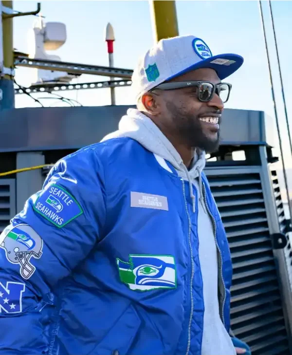 Cliff Avril Seahawks jacket side pose