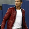 Cristiano Ronaldo Biker Maroon Leather Jacket