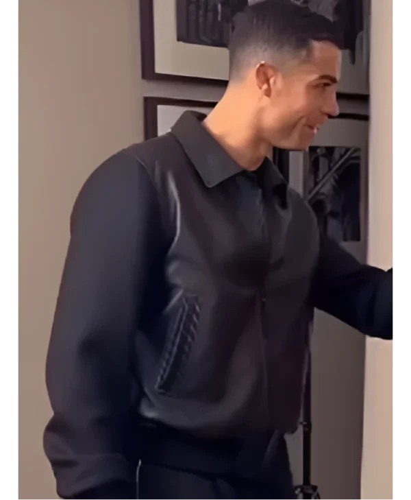 Cristiano Ronaldo Black Bomber Jacket front
