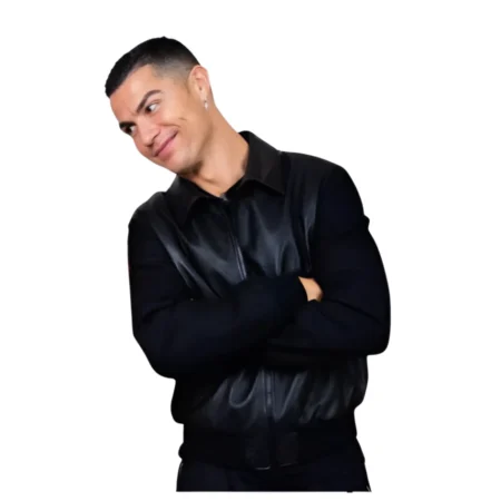 Cristiano Ronaldo Black Bomber Jacket front jacket
