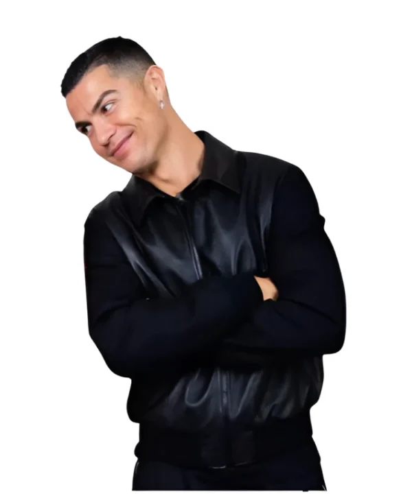 Cristiano Ronaldo Black Bomber Jacket front jacket