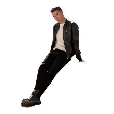 Cristiano Ronaldo Black Leather Bomber Jacket