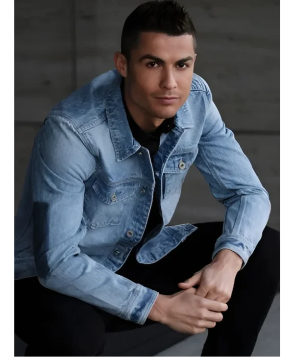 Cristiano Ronaldo Blue Denim Jacket close