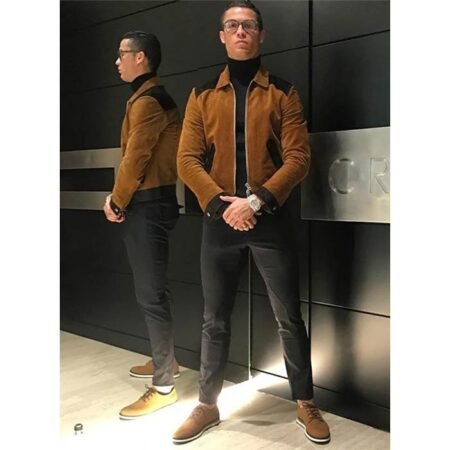 Cristiano Ronaldo Brown 2026 Suede Jacket front