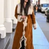Danielle Vasinova NYC Fur Trim Suede Coat