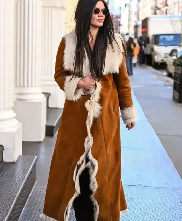Danielle Vasinova NYC Fur Trim Suede Coat