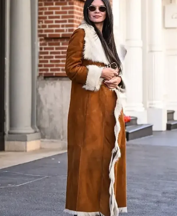 Danielle Vasinova NYC Fur Trim Suede Coat front