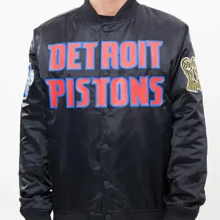 Detroit Pistons Big Logo Black Satin Jacket black