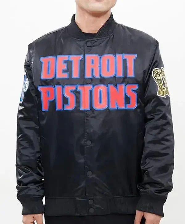 Detroit Pistons Big Logo Black Satin Jacket black